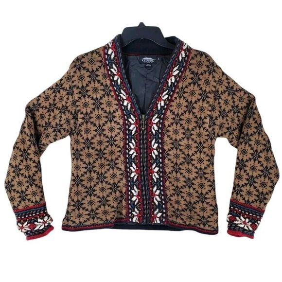 Vtg Icelandic Design Sweater Jacket Womens S Nordic Brown Multicolor Lined - Picture 5 of 15